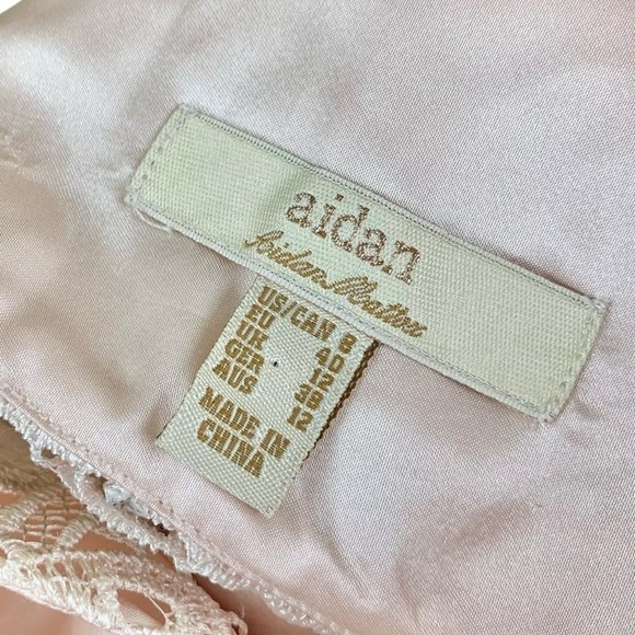 Aidan Mattox Lace Crochet Pleated Blush Pink Open Back Cocktail Dress Size 8 - Picture 5 of 6